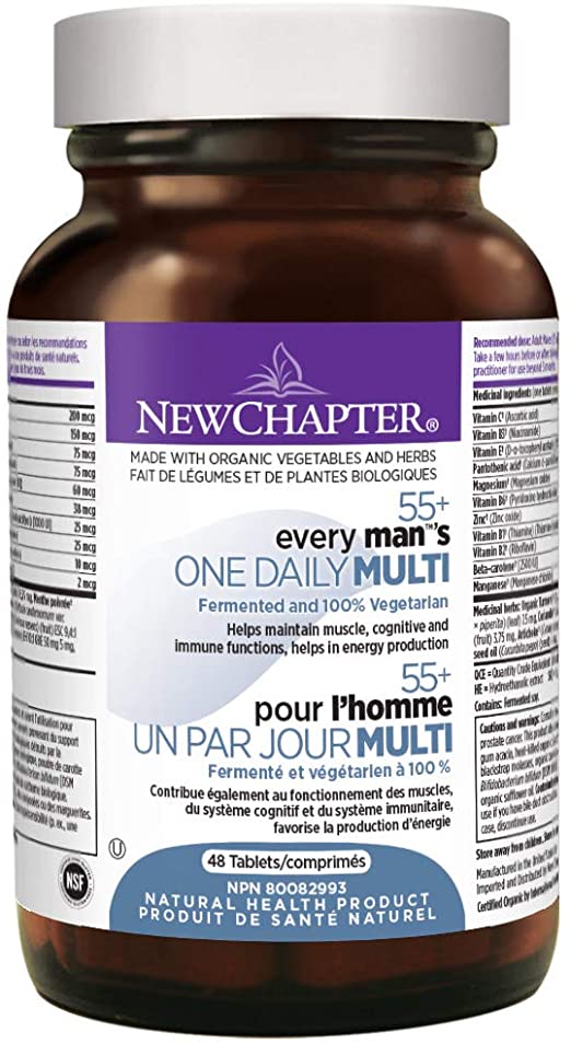 New Chapter Multivitamin for Men 50 Plus - Every Man's One Daily 55  with Fermented Probiotics   Whole Foods   Astaxanthin   Vitamin D3   B Vitamins   Organic Non-GMO Ingredients - 48 ct