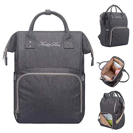 KNIT&LOVE Diaper Bag Large Capacity Multifunction Travel Backpack for Baby Care,Anti-Water Maternity Nappy Bags, Waterproof, Durable and Stylish, Gray (Gray, M)