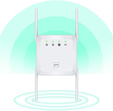 1200Mbps Wireless WiFi Range Extender WiFi Booster,5GHz & 2.4GHz Dual Band WiFi Repeater,4 Antennas 360° Full Coverage, Extend WiFi Signal to Smart Home & Alex Devices