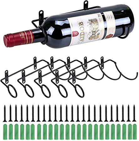 Hipiwe Pack of 6 Wall Mounted Wine Racks - Red Wine Bottle Display Holder with Screws, Metal Hanging Wine Rack Organizer for Beverages/Liquor Bottles Storage