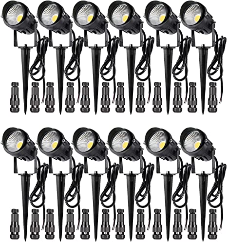 Low Voltage Landscape Lights with Connectors, LCARED 12W Waterproof Outdoor LED Landscape Lights 12V Warm White 1000LM Garden Yard Pathway Light Wall Tree Flag Spotlights with Spike Stand (12 Pack)