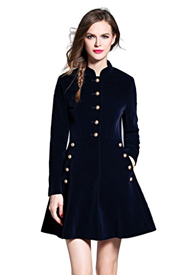 Womens Button Front Coat Corduroy Swing A-line Party Evening Cocktail Dress