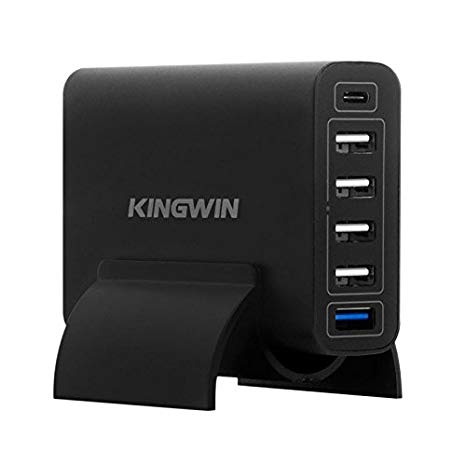 Kingwin 60W 6-Port USB Quick Charge 3.0 Home & Office w/USB Type C Port Desk Charger iPhone 7/6s/plus, iPad Pro/Air 2/mini/iPod, Galaxy S8/S7/S6/Edge, Note5/4, LG, Nexus, HTC, etc