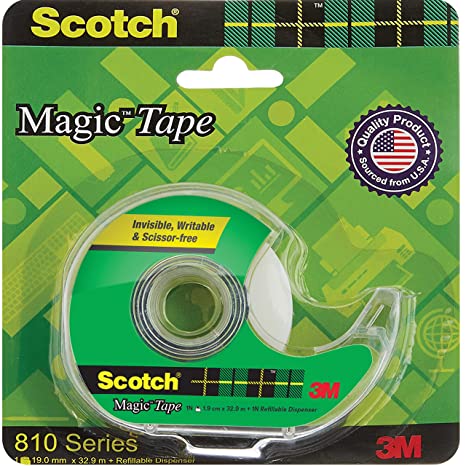3M Scotch Magic Tape Roll with Refillable Dispenser | 1.9cm x 32.9 meter | Invisible, writable and hand tearable | For school projects, home and office use