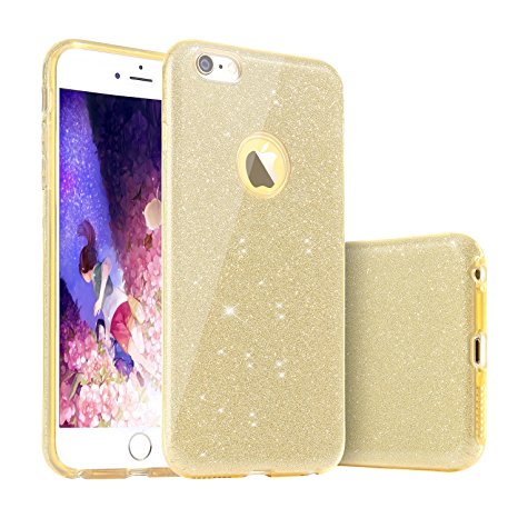 iPhone 6s Case, iPhone 6 Case,L-JUWA Ultra Slim 3 Layer Hybrid Back Cover Sparkle Shinning Protective Bumper Bling Glitter Case for 4.7 inches iPhone 6/6s (Champagne Gold)