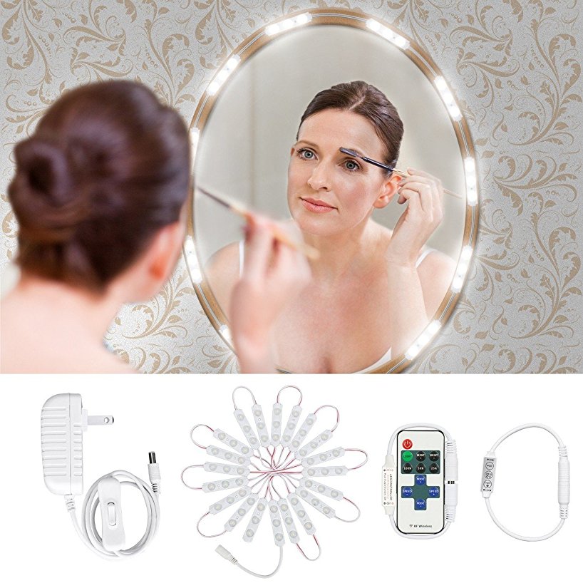 Dimmable Makeup Vanity Mirror Lights, 10 Levels Dim 60 LEDs 9.8FT DIY LED Make-up Light Kit 2800LM for Cosmetic Mirrors with Remote Control - 6000K, White