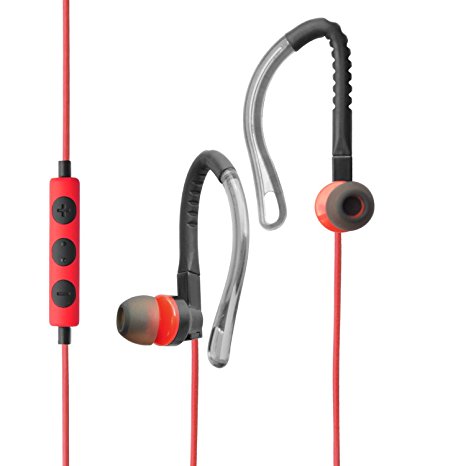 MAXROCK(TM) Sport Stereo Headphones with Microphone and Remote Volume Control Adjustable Flex Earhook Earbuds