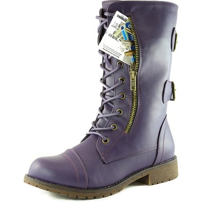 DailyShoes Women's Military Combat Lace up Mid Calf High Credit Card Knife Money Wallet Pocket Boots