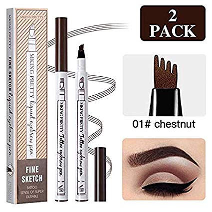 Eyebrow Tattoo Pen Microblading Eyebrow Pencil with a Micro-Fork Tip Applicator Creates Natural Looking Brows Effortlessly and Stays on All Day(2 pc/set,Reddish Brown) (Chestnut)