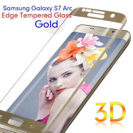 Samsung Galaxy S7 Edge Screen Protector ELEKMATEreg Tempered Glass Full Screen Protector for Samsung S7 Edge 3D Curved Silkprint Edge to Edge Full Screen Coverage Silk Screen Gold