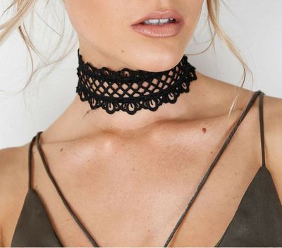 FXmimior Black Hollow Plain Scalloped Lace Chokers Necklaces Women Accessories