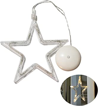 LEDMOMO Christmas Lights - Five-pointed Star Hanging Window Light with Suction Cup and Battery Operated for Christmas Decoration (Warm White Light)