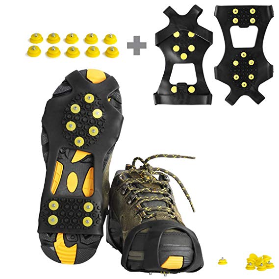 Willceal Ice Cleats, Ice Grippers Traction Cleats Shoes and Boots Rubber Snow Shoe Spikes Crampons with 10 Steel Studs Cleats Prevent Outdoor Activities from Wrestling (Extra 10 Studs)