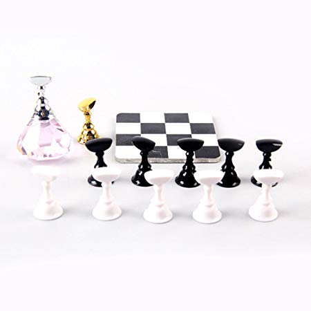 BQAN 1 Set Nail Tips Practice Stand Magnetic Stuck Crystal Holder Chessboard Design