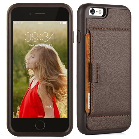 iphone 6s case, ZVE iphone 6 case, apple 6 [Shockproof] cover iPhone 6S Protective Case Ultra Slim Fit leather wallet card holder Case Cover for iPhone 6 & iPhone 6S 4.7 inch - Dark Brown