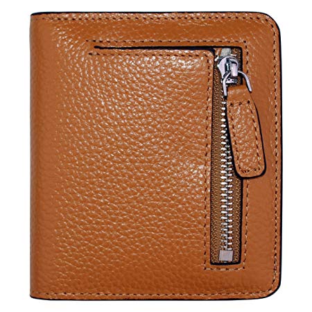 KELADEY Women's RFID Blocking Small Genuine Leather Wallet Ladies Mini Card Case Purse (Brown)
