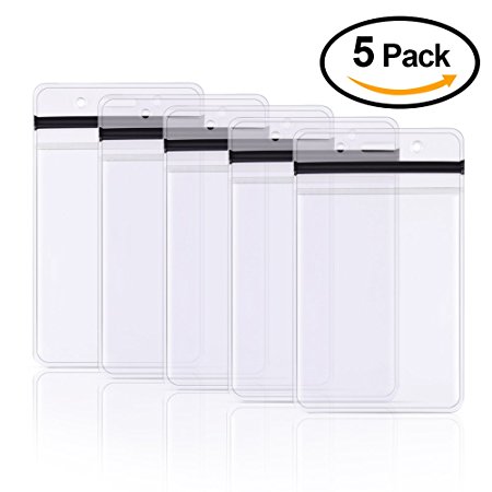 Kuuqa Vertical Heavy Duty Badge Holder Waterproof Name Badge Holder for Office and Exhibition (5 Pack)