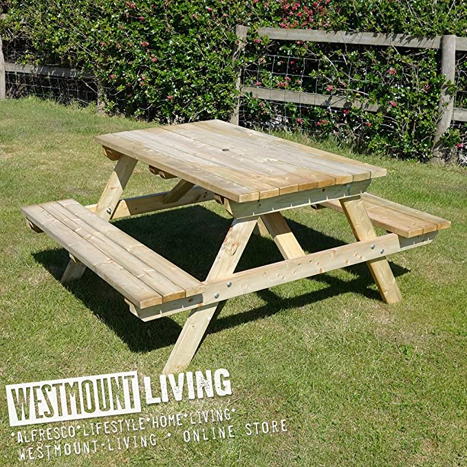 Wooden Pub Picnic Bench - 5FT 6 Seater Wooden Pressure Treated Wood Table by Westmount Living