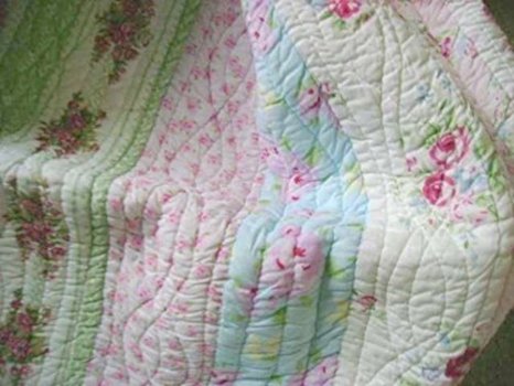Full Queen Quilt Set Shabby Patchwork Vintage Pink Rose Chic