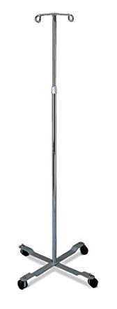 Medline MDS80441 Four Leg IV Poles Stand, 2 Hook, 4 Caster, Chrome, Latex Free, 47" to 85" Adjustable Height