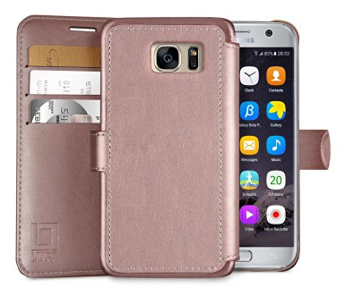 Galaxy S7 Edge Wallet Case | Durable and Slim | Lightweight with Classic Design & Ultra-Strong Magnetic Closure | Faux Leather| Rose Gold | Galaxy S7 Edge (Rose Gold)