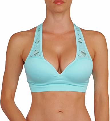 ROUGHRIVER Women's Yoga Crop Top Sports Bra with NOT Removable Adding Volume Pads Breathable Race Back