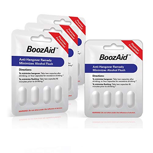 Boozaid Hangover Prevention & Remedy Pills That Support The Brain, Liver and Stomach to Relieve Hangover Symptoms After Excessive Drinking - 4 Pack (Double Serving of 4 Capsules)
