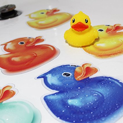 Non-Slip Bathtub or Shower Stickers Safety Adhesive Duck | Non-Toxic, Anti-Bacterial, Mold & Mildew Resistant, Surface Area - 6" Diameter Mat | Rubber Ducky | Baby Shower Gift by SlipRx USA