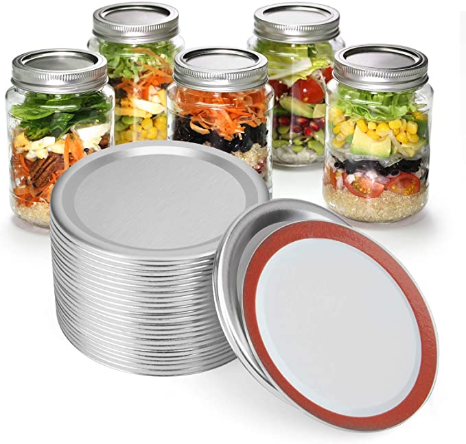48 PCS Mason Jar Lids, Regular Mouth Canning Lids Reusable Split-Type Leak Proof Canning Lids with Silicone Seals Rings, Food Grade Stainless Material Mason Lids for Ball, Kerr Jars