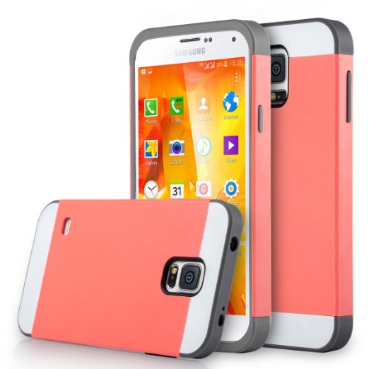 Galaxy S5 Case ULAK 2in1 Hybrid Dual Layer Protective Plastic Hard Shell and Fexible TPU Slim Case for Galaxy S5  Galaxy SV  Galaxy S V  Galaxy i9600 2014 Coral PinkGray