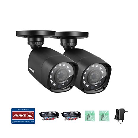 ANNKE 2-Packed 720P HD-TVI Security Camera 1280TVL 1.0MP Hi-Resolution Indoor/Outdoor Bullet Camera with 66ft Super Night Vision, Weatherproof Housing