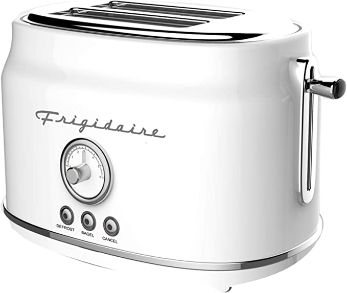 Frigidaire ETO102-WHITE Retro Wide 2-Slice Toaster Perfect for Bread, English Muffins, Bagels, 5 Browning Levels, 900w, WHITE