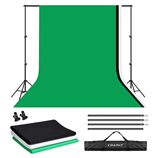CRAPHY Photo Studio Backdrop Stand Kit - Set of 2x3 Meters Background Support System   3 Muslin Cotton Backdrops   2 Clamps   Portable Carrying Bag for Portrait Product Photography and Video Shooting