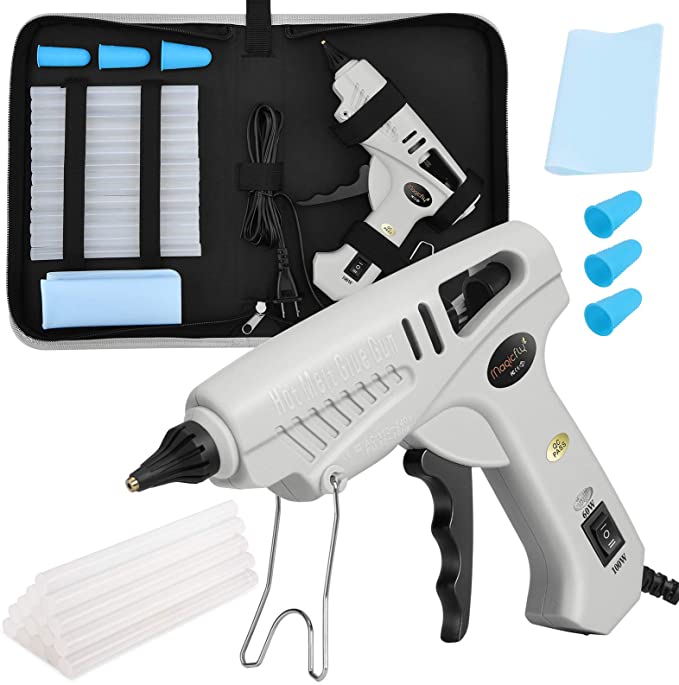 Magicfly 60/100W Hot Glue Gun Full Size with Carry Bag and 15 Pcs Hot Glue Sticks (0.43X5.9inch), Dual Power High Temp Melt Glue Gun Kit for DIY Arts Craft Projects, Home Quick Repairs, Grey