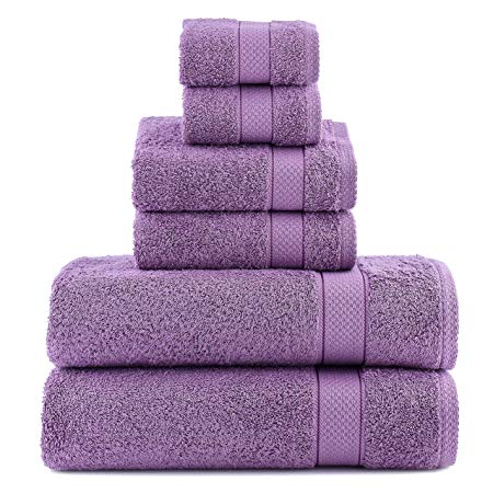 Luxury Turkish Towel Set 6 Piece,100% Cotton, 2 Bath Towels, 2 Hand Towels and 2 Washcloths, Machine Washable, Hotel Quality, Super Soft and Highly Absorbent (Dark Lilac)