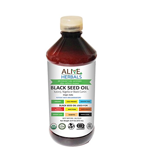 Alive Herbals Black Seed Oil Cold Pressed Organic 16 OZ. 100% Raw, Unfiltered, No Preservatives & Artificial Color.