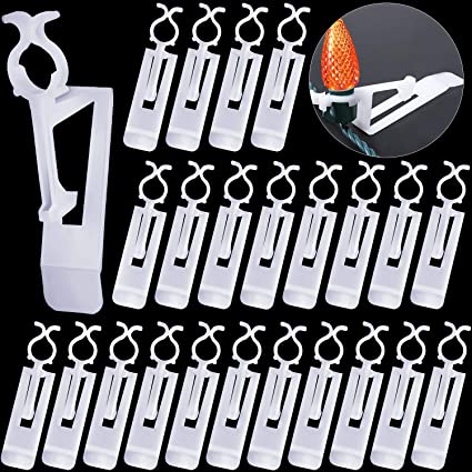 40 Pieces Christmas All-in-One Light Clips Gutter Clip Shingle Clip Plastic Light Hangers Work on C7 and C9 and Mini Lights (White)