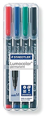 Staedtler 317 WP4 Lumocolor Universal Permanent Medium Pens - Assorted Colours