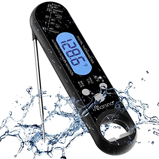 Marsno Digital Meat Thermometer, Instant Read Thermometer – Waterproof Ultra Fast Read Thermometer with Backlight&Calibration for Kitchen,Cooking,Grill,BBQ,Smoker,Candy,Liquids,Grilling（Black）