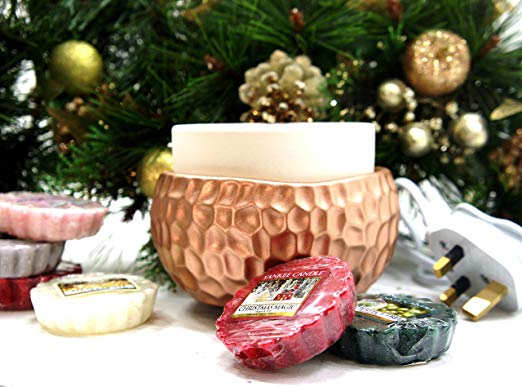 Yankee Candle 1 x Official Rose Gold Electric Wax Melt Warmer Burner (UK Plug) Includes 6 x Assorted Tarts