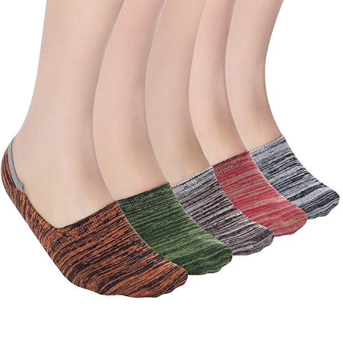 FAYBOX 5 Pack Heel Non Slip No Show Boat Socks Low Cut For Men