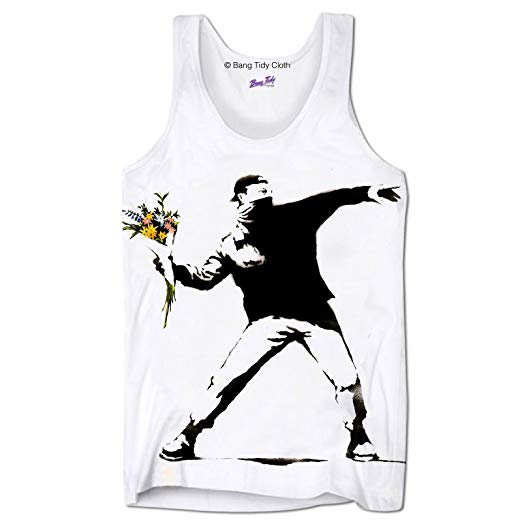 Bang Tidy Clothing Men's Graphic Tank Top Summer Beach Sleeveless T Shirt Banksy Flower Thrower Printed Tank