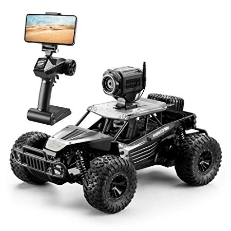 DeXop RC Car, 2.4Ghz 1: 16 4WD Remote Contorl Car with FPV HD Camera & Dual Control Mode, 20km/H High Speed Remote Control Vehicle for Gifts for Children, Adult-Black