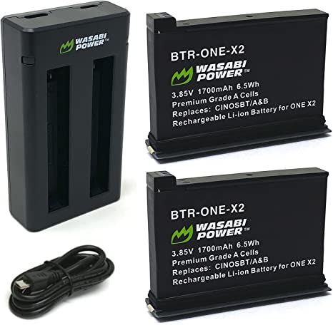 Wasabi Power Insta360 ONE X2 Battery (2-Pack) and Dual USB Charger Base Bundle Compatible with Insta360 ONE X2 Camera