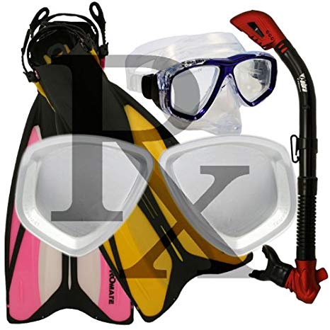 Promate Fins Dry Snorkel Scuba Diving Purge Mask Snorkeling Set Rx Lens Prescription mask Available/ SCS0084