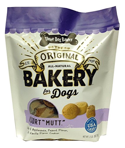 Three Dog Bakery "Mutt" Assortment Oats Applesauce Peanut & Vanilla Flavor Cookies (1 Pack), 2 lb