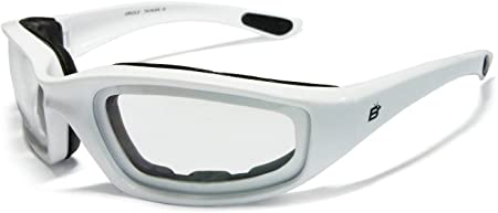 Motorcycle Clear Riding Glasses Sunglasses with Foam and White Frame Plus Carry Bag