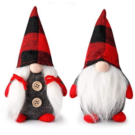 D-FantiX Mr and Mrs Christmas Gnomes Plush Set of 2, Handmade Swedish Tomte Santa Scandinavian Figurine Nordic Plush Elf Doll Gnome Ornaments Christmas Decorations Home Decor 7.5 Inch