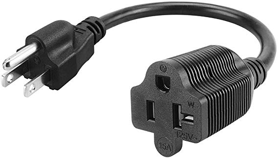 1-Foot 15 Amp Household AC Plug to 20 Amp T Blade Adapter Cable，14AWG 1-Foot 15 Amp to 20 Amp Plug Adapter Cord Nema 5-15P to 5-15R/5-20R 20Amp Comb AC Power Cord, Black