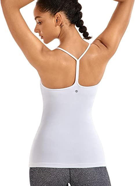 CRZ YOGA Women's Spaghetti Strap Workout Tank Tops with Built in Bra Sports Camisole Compression Long Length